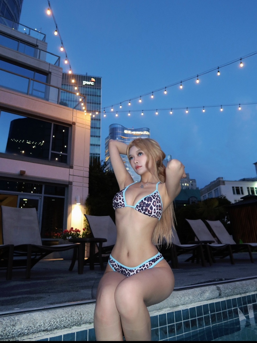 Leopard Print Blue-Trim Women’s Bikini